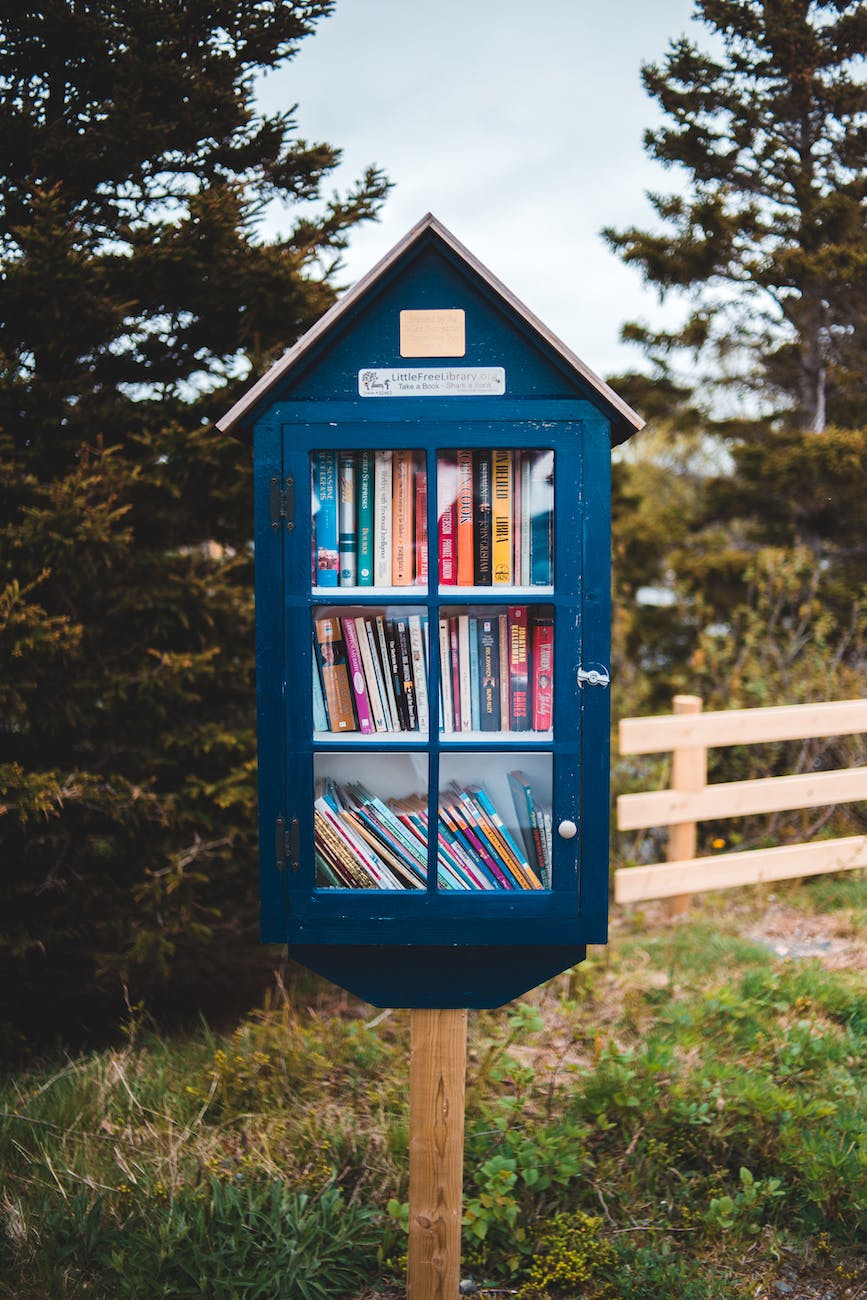 street library on grassy ground in countryside